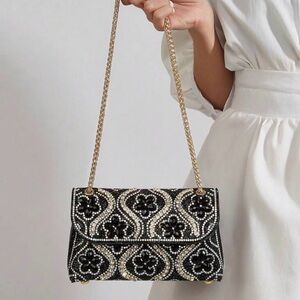 Elegant Black and Gold Beaded Women's Bag